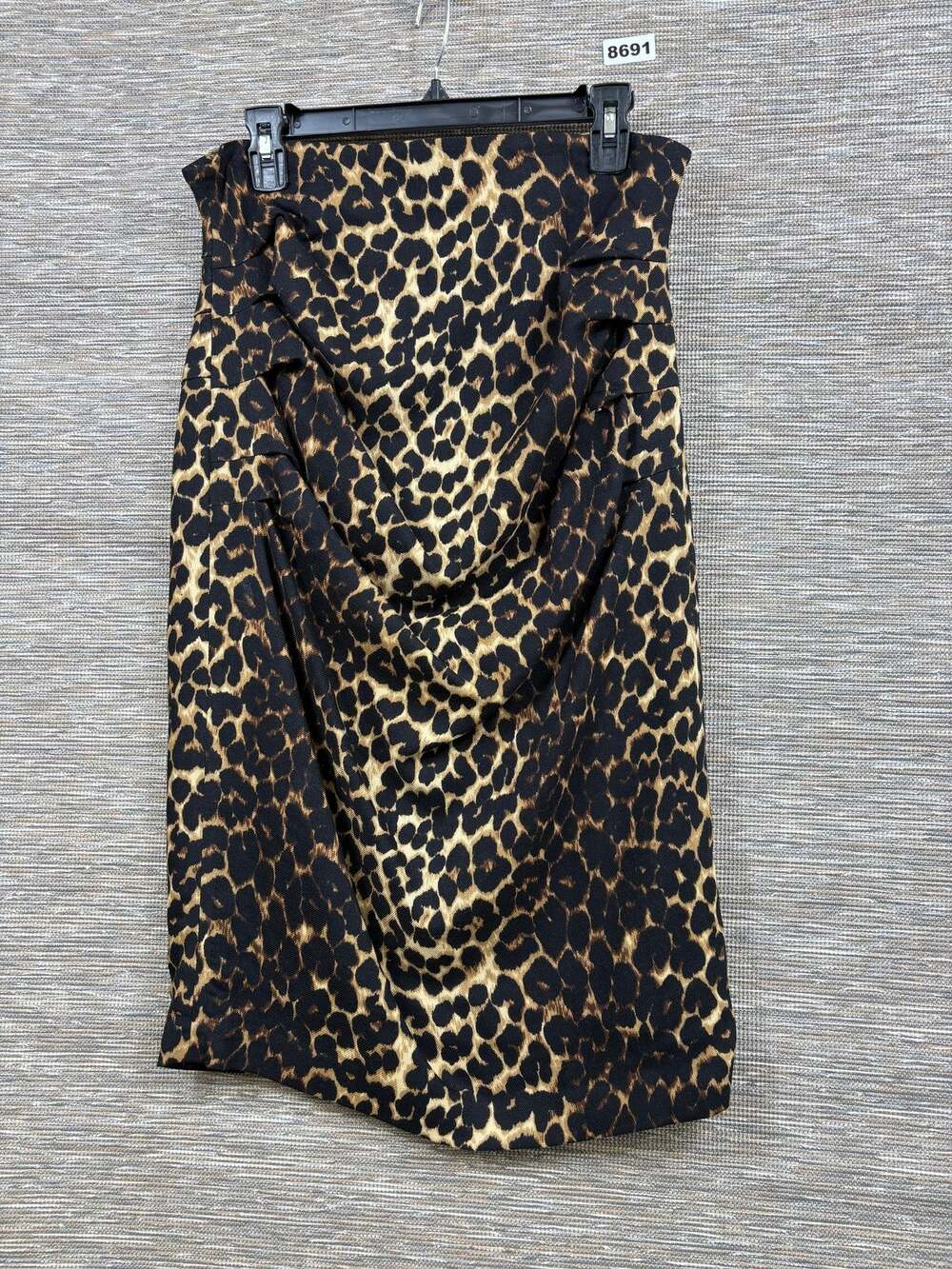 Lafayette 148 New York Skirt Womens 12 Brown Leopard Print Pencil Lined Ruched